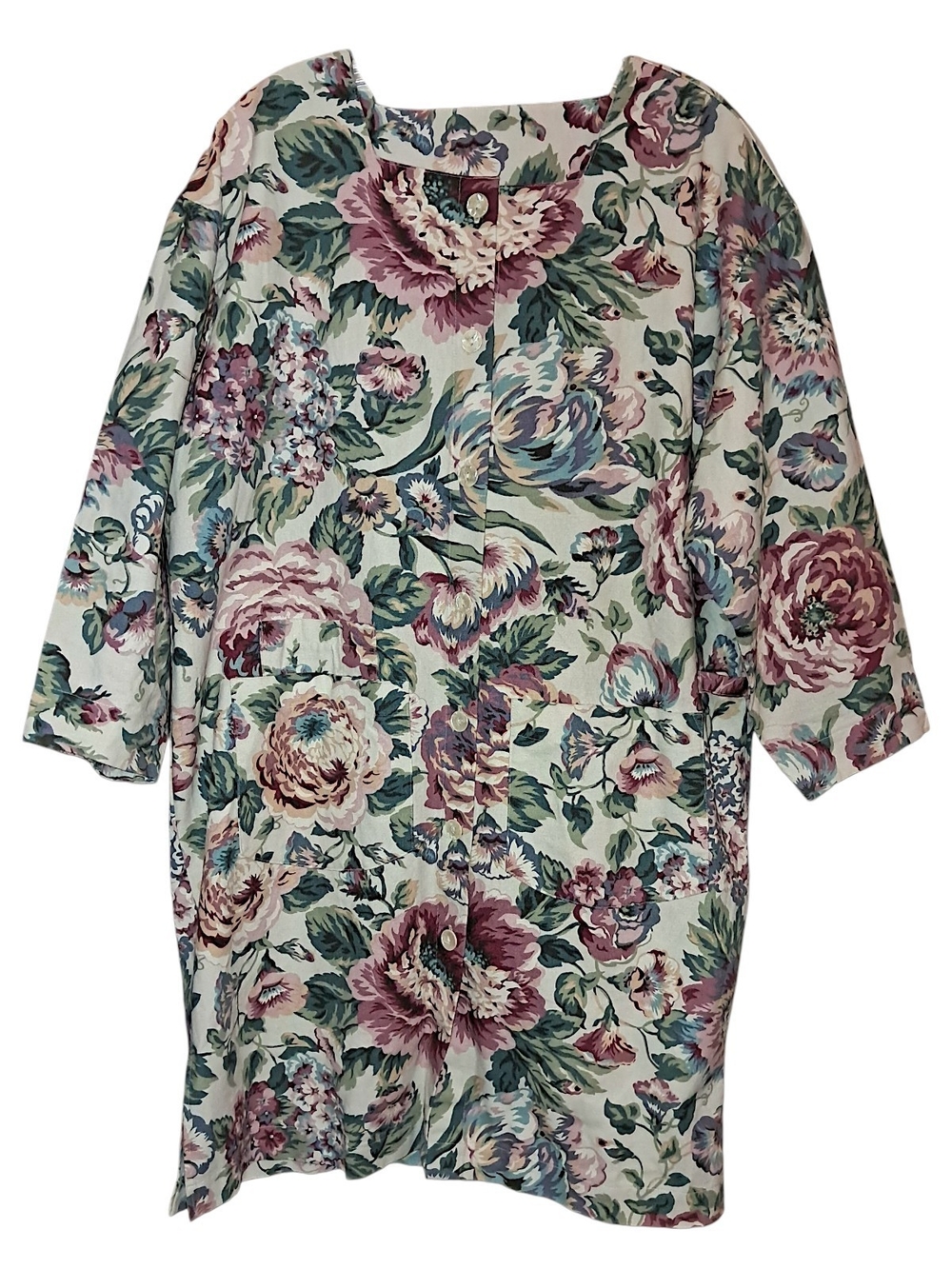Vintage 90s Gianna Rose Floral Artist Smock Jacket, One Size, Cream/Green Etc.
